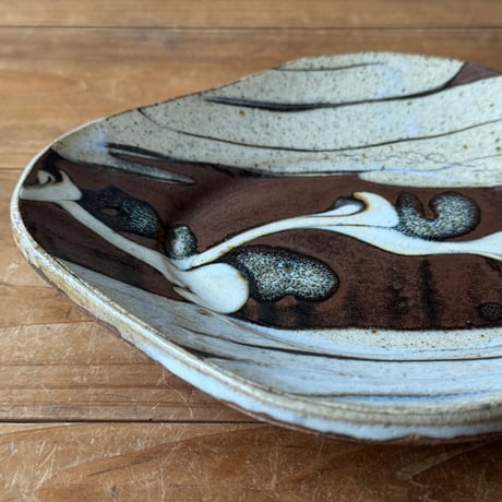 柳瀬俊一郎　  木瓜皿 ライン・捻り・茶 30B2（約19×14.5cm)