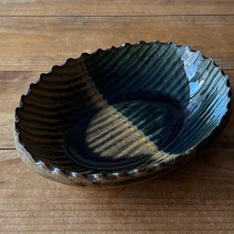 三名窯 松形恭知　楕円鉢 7I (約18.5×14.5cm)