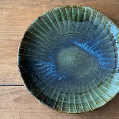 村澤陶苑　青銅釉刷毛目皿 A (直径約21cm)