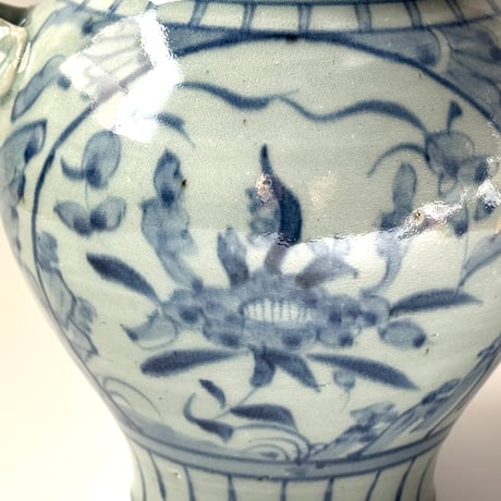 皐月窯　耳付き花瓶 鳥山水