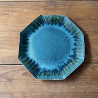 村澤陶苑　青銅釉刷毛目八角皿 ハ (直径約20.5cm)
