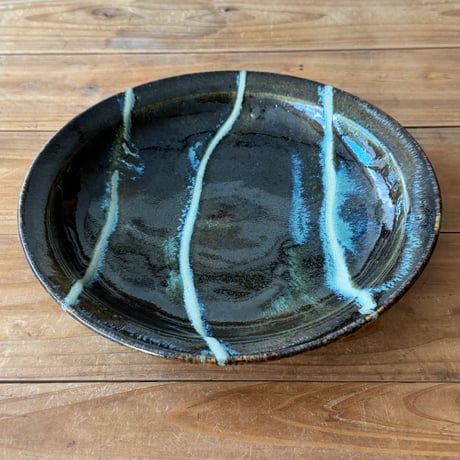 村澤陶苑　青銅釉糠流皿 D (直径約23.5cm）