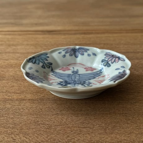 皐月窯　3.5寸花形型打ち皿 鳳凰 さ1B（直径約10.5cm)