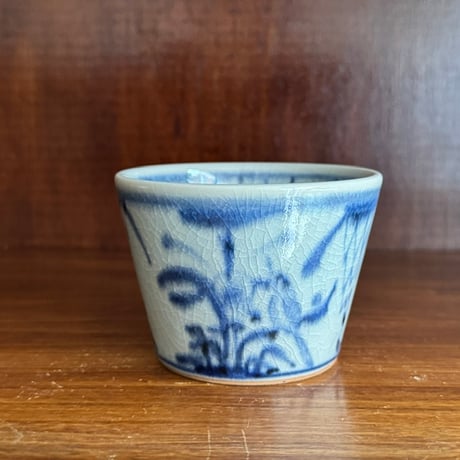 皐月窯　そば猪口 鳥と草花文 さ12A