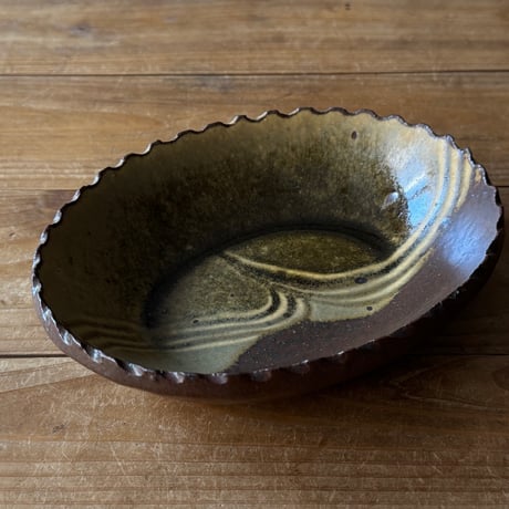 三名窯 松形恭知　楕円鉢 7J (約18.5×14.5cm)