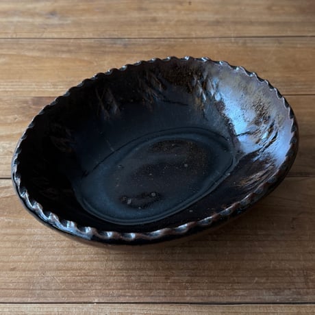 三名窯 松形恭知　楕円鉢 8A (約21×17cm)