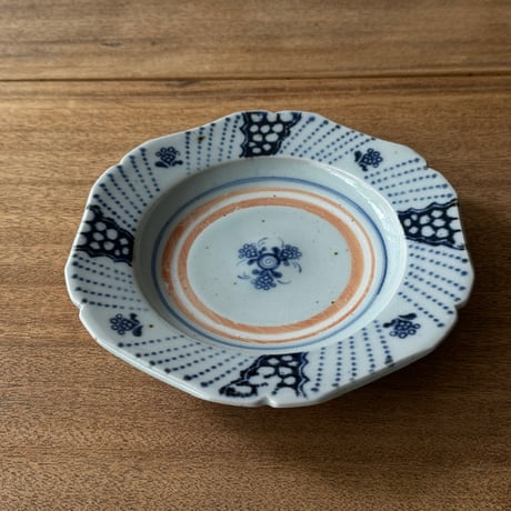 砥部焼 中田窯　7寸リム輪花皿 N5 (直径約22cm)