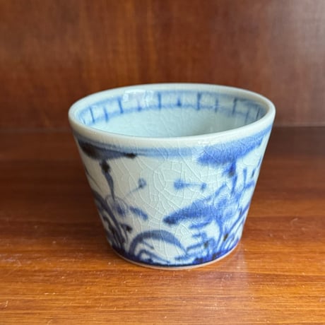 皐月窯　そば猪口 鳥と草花文 さ12A