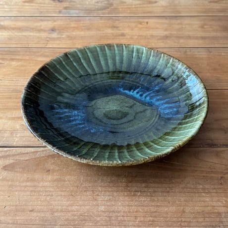 村澤陶苑　青銅釉刷毛目皿 A (直径約21cm)