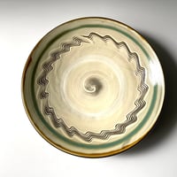 小鹿田焼 坂本浩二窯 坂本拓磨　9寸皿 青円・櫛描き 白 ト