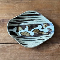 柳瀬俊一郎　  木瓜皿 ライン・捻り・茶 30B1（約19×14.5cm)