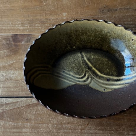 三名窯 松形恭知　楕円鉢 7J (約18.5×14.5cm)