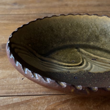 三名窯 松形恭知　楕円鉢 7K (約18.5×14.5cm)