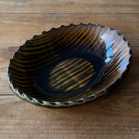 三名窯 松形恭知　楕円鉢 7G (約18.5×14.5cm)