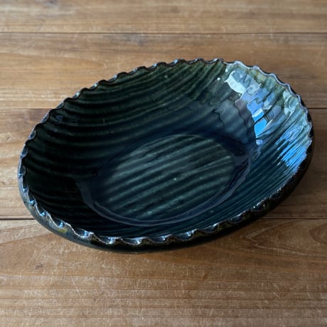 三名窯 松形恭知　楕円鉢 7D (約18.5×14.5cm)