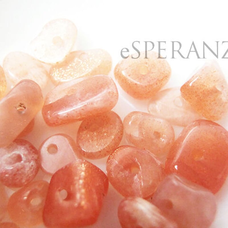 すっごい綺麗なオレンジムーンストーン！めちゃくちゃ綺麗！ ラメが綺麗な♪天然石オレンジムーンストーン 穴あきさざれビーズ サン