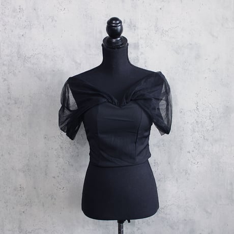 SHEER OFF SHOULDER BUSTIE(BLACK)