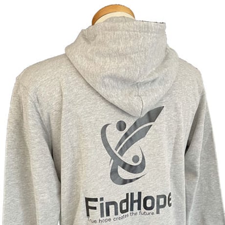 背中にメインロゴをプリント!!FindHope(ファインドホープ)_男女兼用_バック_メインロゴ１_ジップパーカー【ミックスグレー】_FH014
