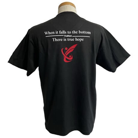 背中にメッセージがプリントされた一枚!!FindHope(ファインドホープ)_男女兼用_Ｖネック半袖Ｔシャツ【ブラック】_FH018