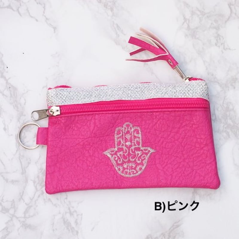キラキラ⭐️　ひょっこり猫＆インド刺繍リボンポーチ キラキラポシェット キラキラポーチ リボン ピンク インド刺繍