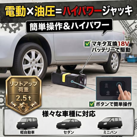 コードレスでどこでも使える！ハンディ電動ジャッキ