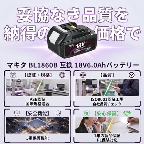 マキタ互換リチウムイオンバッテリー　高性能バッテリーをお手軽価格で