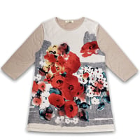 前花柄七分袖Tシャツ