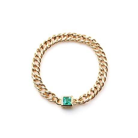 "Ultimate sophistication"Square Emerald Chain Ring K18YG