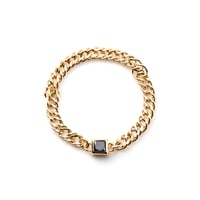 "Ultimate sophistication"Square Black Diamond Chain Ring K18YG