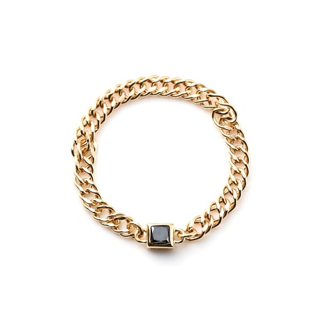 "Ultimate sophistication"Square Black Diamond Chain Ring K18YG