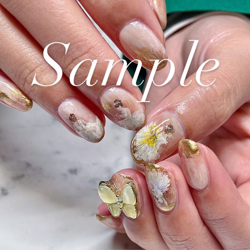 絵画ネイルチップ＋蝶々パーツ付き | N.N. Naori Nails ◯オーダー