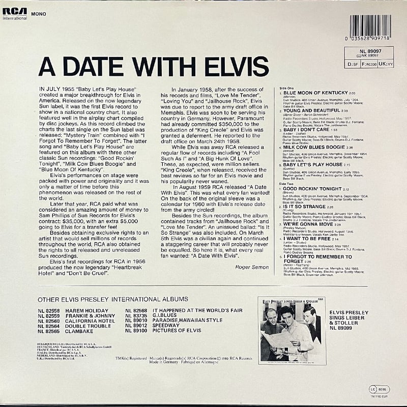 ELVIS PRESLEY - A Date With Elvis (RCA NL 89097