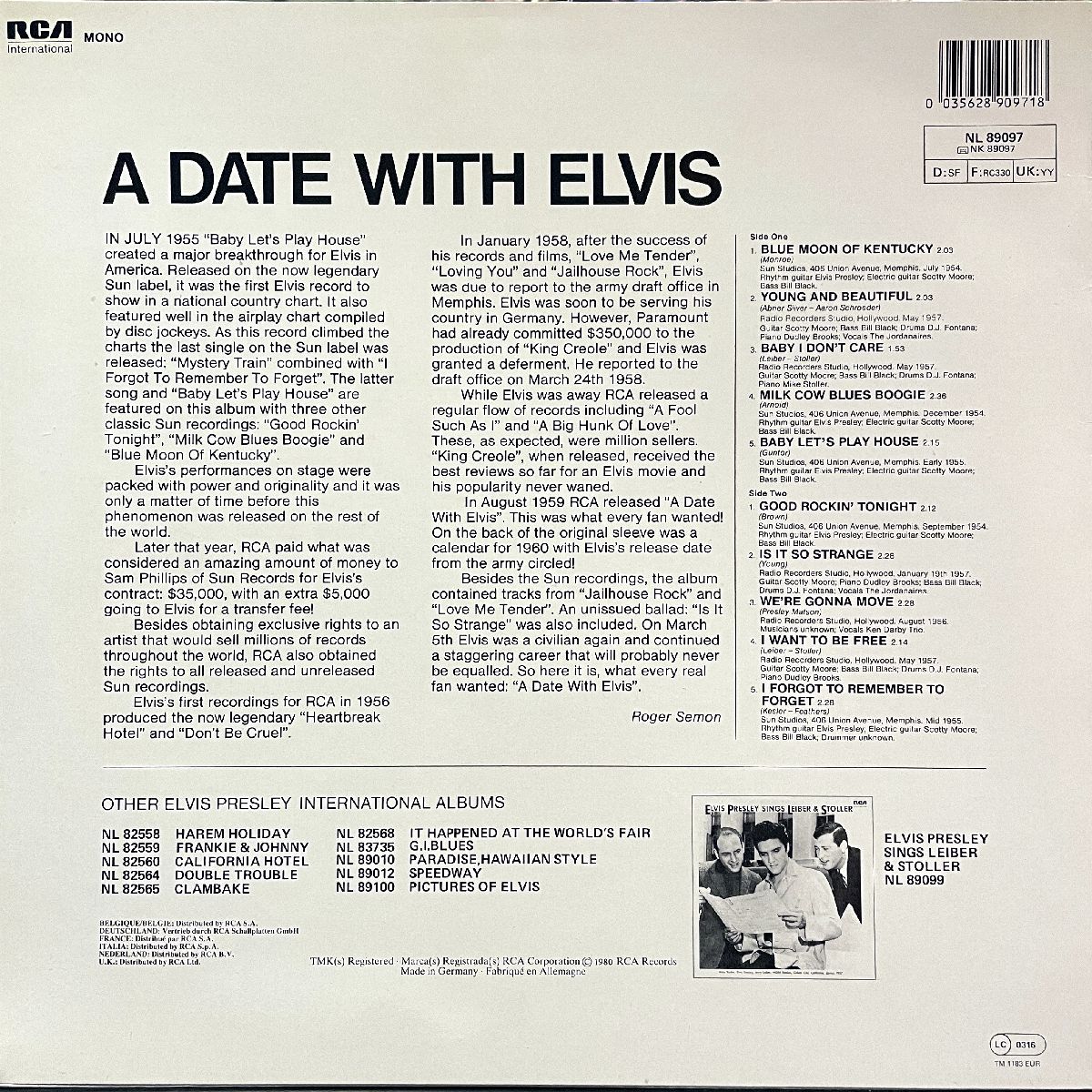 ELVIS PRESLEY - A Date With Elvis (RCA NL 89097