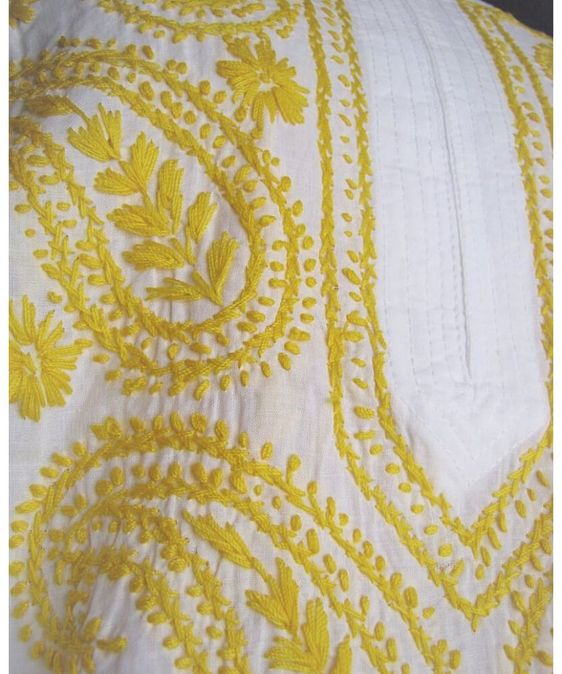 インド刺繍クルタcek5/S～SM/ホワイト・イエロー刺繍 | インド