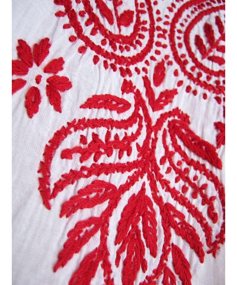 インド刺繍クルタcek4/M～ML/ホワイト・レッド刺繍 | インドクルタ