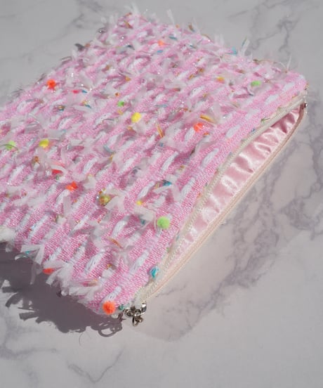 【M size】pink×white×feather（pouch）