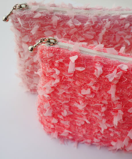 【マチ付き】coral pink×feather（pouch）