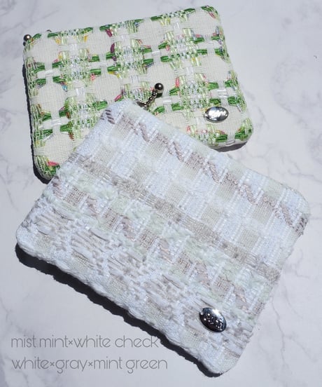 mist mint×white check（pouch）