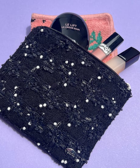 【M size】black×silver and white pompom（pouch）