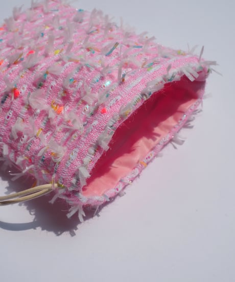 【内布防水】pink×white×feather（kinchaku）