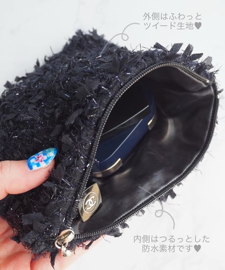 【内布防水・マチ付き】black×feather（pouch）