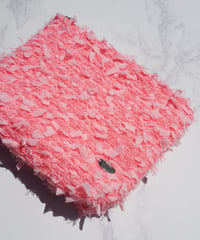 【内布防水・マチ付き】coral pink×feather（pouch）