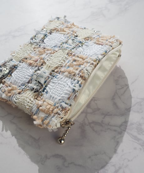écru×beige check（pouch)