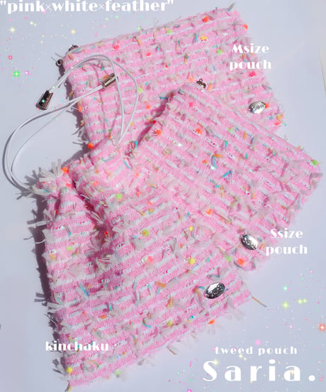 【M size】pink×white×feather（pouch）
