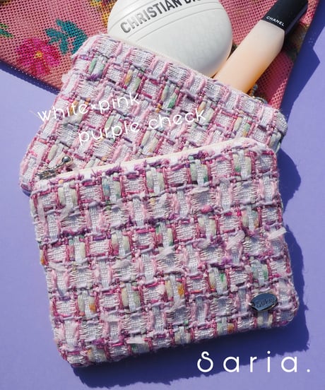 white×pink purple check（pouch）