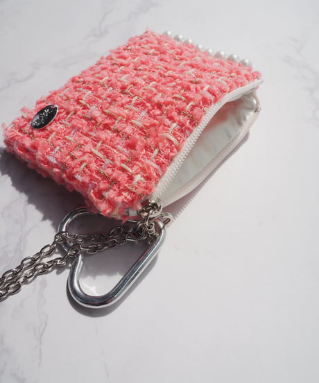 sidepearl×pink×white line（charm pouch）