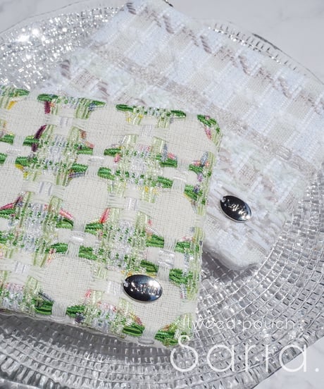 mist mint×white check（pouch）