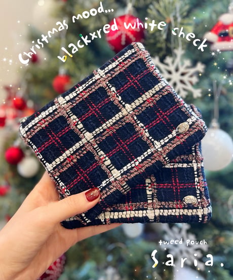 【M size】black×red white check（pouch）