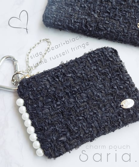 side pearl×black×lamé russell fringe（charm pouch）
