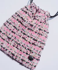 【内布防水】pink×black×white（kinchaku）